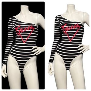 NWOT Guess Jeans Classic One Sleeve Striped Bodysuit S
